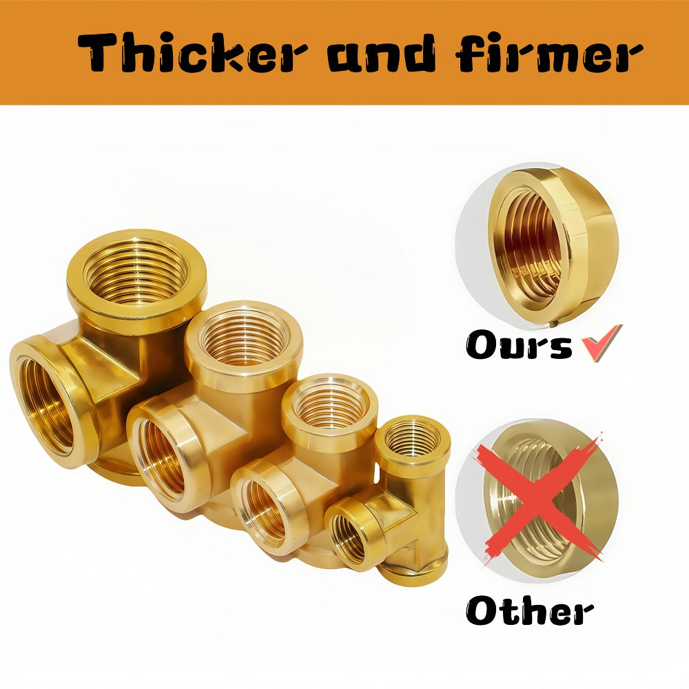 Brass Forged Pipe Tee Fittings NPT Female Threaded - 3-Way T-Shape Connector Couplings, Durable Metal Pipe Intersection Adapter for 1/8¡± 1/4¡± 3/8¡± 1/2¡± Pipes, Plumbing HVAC Gas Water Applications