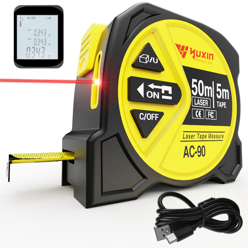 Laser Tape Measure 3-in-1 Digital Distance Meter 50M 165ft High Precision Infrared Rangefinder Smart HD Display USB Charging M In Ft Unit Switching Portable Measuring Tool