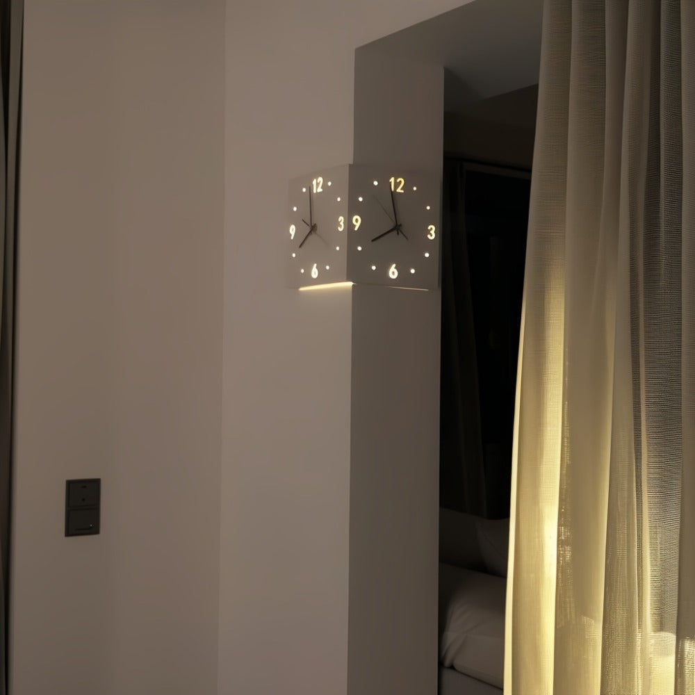 LED Wall Lamp with Motion Sensor Battery Operated Double Sided Pendulum Wall Light Modern Decorative Corner Clock Night Light for Bedroom Living Room Office White