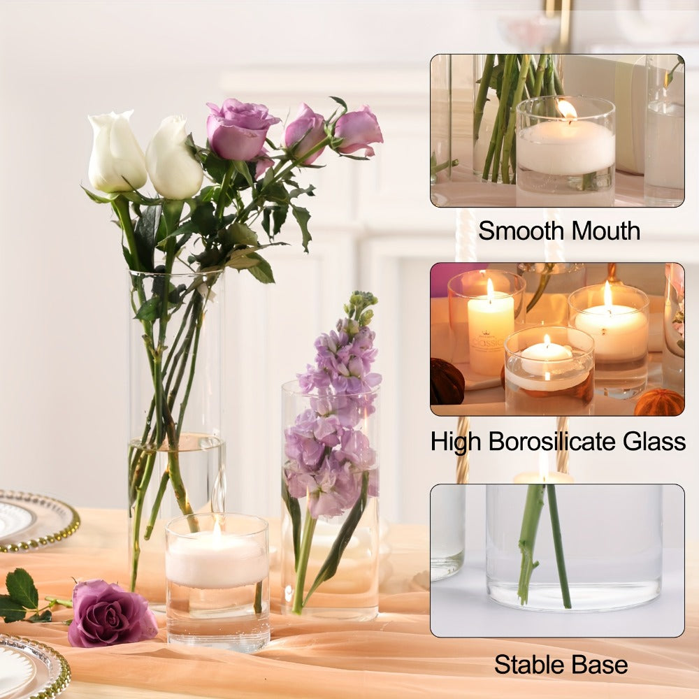 Glass Cylinder Vases 24 Pack Clear 4 8 12 Inch Tall Bulk Set for Wedding Centerpieces Floating Candle Holders Flower Vase DIY Candle Making Table Decor Home Decoration