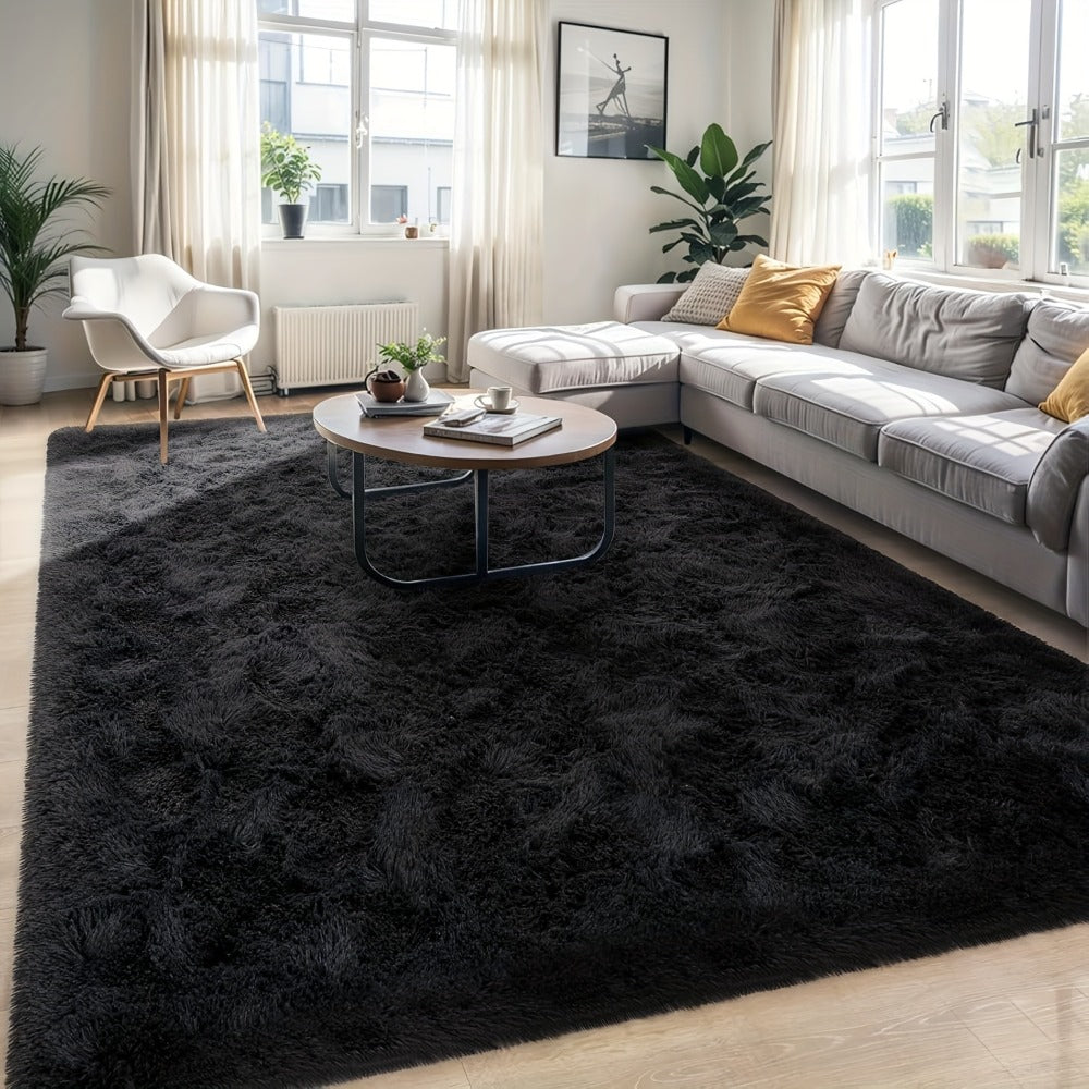 Shaggy Fluffy Area Rug for Bedroom Living Room - Soft Thick Tufted Fuzzy Carpet, Black, Multiple Sizes