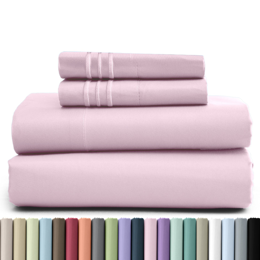 Fitted Sheet Set 4 Piece Microfiber Deep Pocket Bed Sheets - Soft Brushed Bedding Set with Pillowcases, All Season Cooling Sheet Set, 16 Inch Deep Pocket, Multiple Colors & Sizes