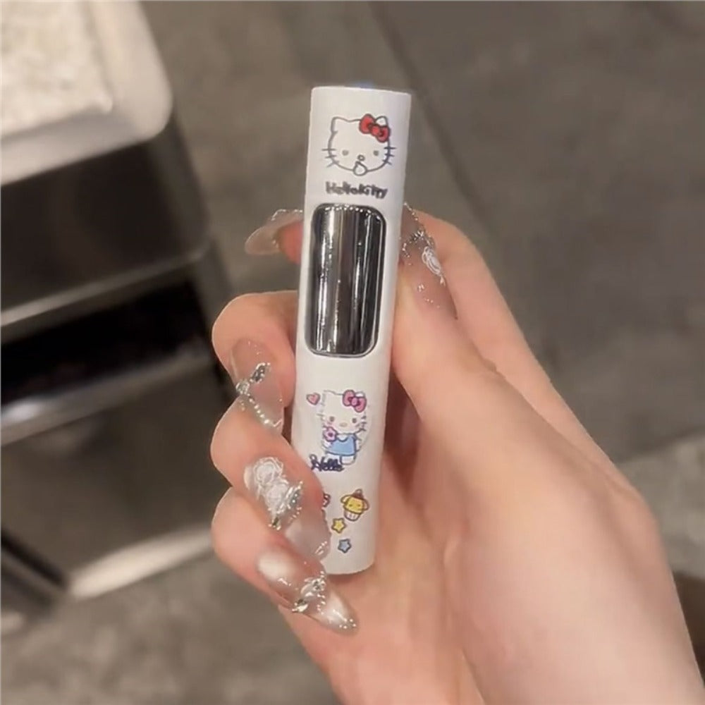 Kawaii Windproof Lighter Sanrio Kuromi Hello Kitty Pink Flame Cylindrical Lighter Luminous White Press Ignition Creative Gift Cute Cartoon