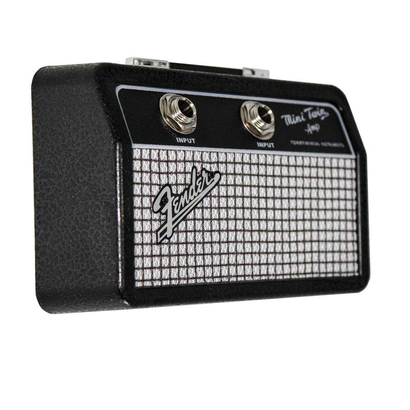 Fender Jack Rack Mini Guitar Amp Key Holder by Pluginz Licensed Wall Mount Keychain Rack with 2 Guitar Plug Keychains Real Amp Grill Cloth Brushed Metal Logo Rockstar Gift for Guitarists Musicians