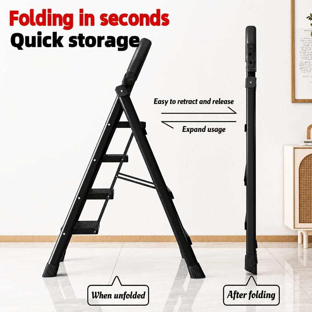 Folding Step Ladder with Anti-Slip Pedals & Handrail ¨C 2/3/4/5 Step Stool for Adults, Sturdy Steel, Lightweight Portable, Non-Slip Feet, Rust-Resistant, Foldable for Home Kitchen Office Bedroom Use