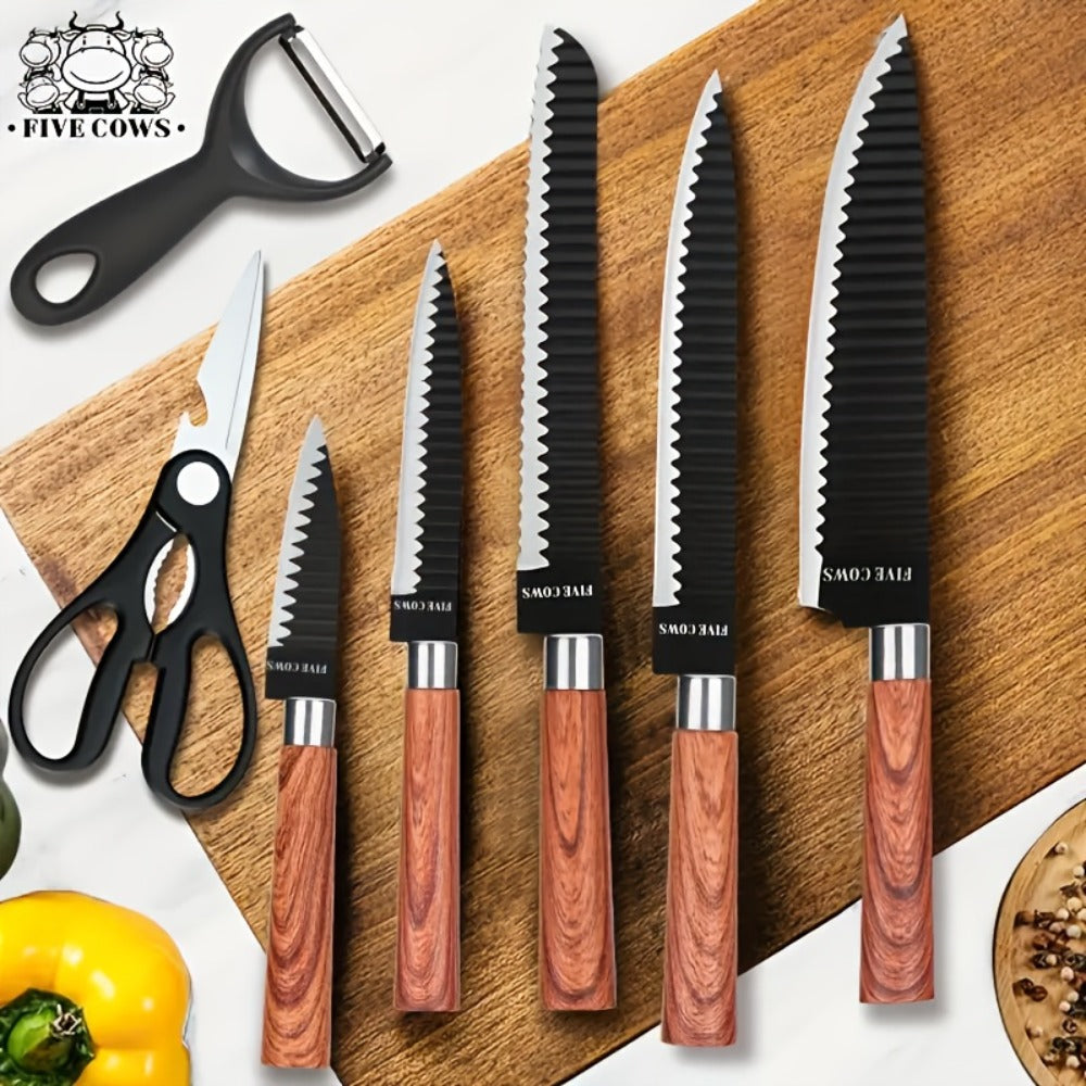 Kitchen Knife Set 6 & 7-Piece High-Carbon Stainless Steel with Ergonomic Wooden Handles ¨C Ultra-Sharp Chef's Knife, Peeler & Scissors