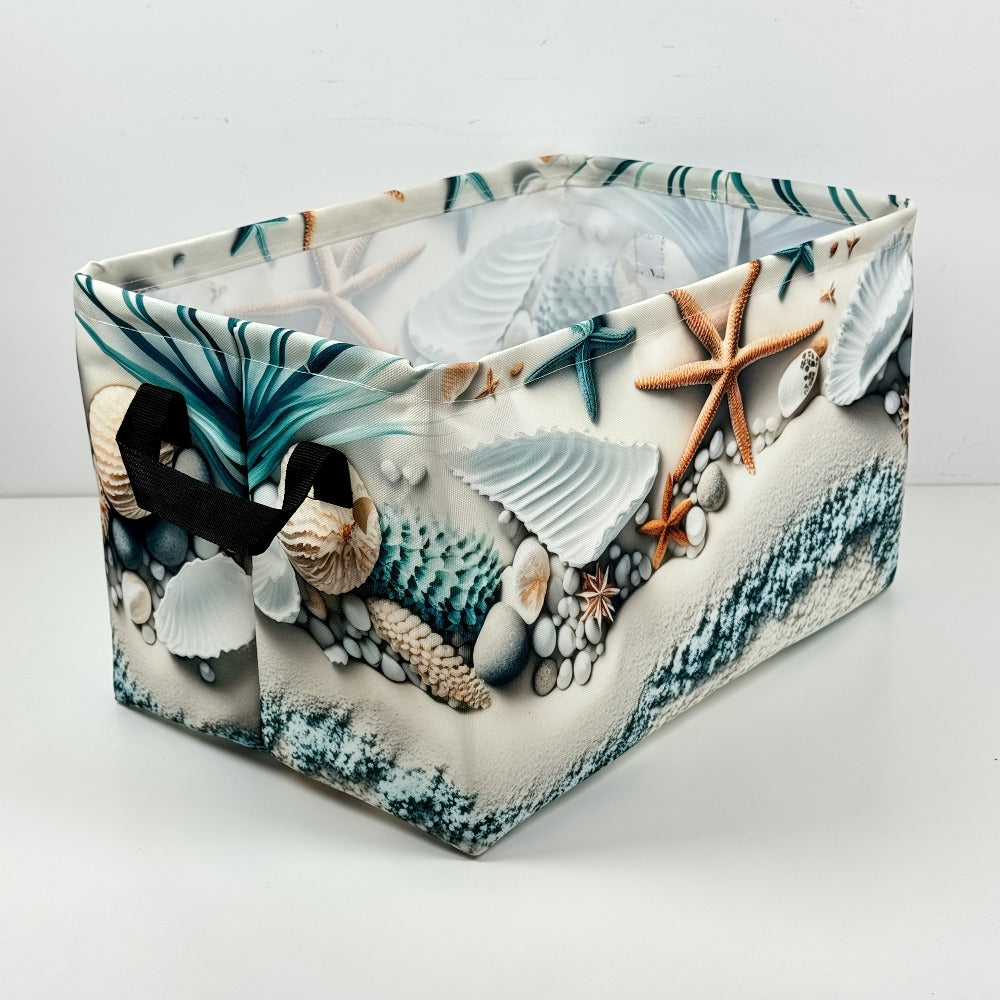 Storage Basket Fabric Organizer Bin ¨C Beach Shell & Starfish Design for Shelf, Laundry, Nursery, Home Office, Dorm, Books, Clothes & Gifts