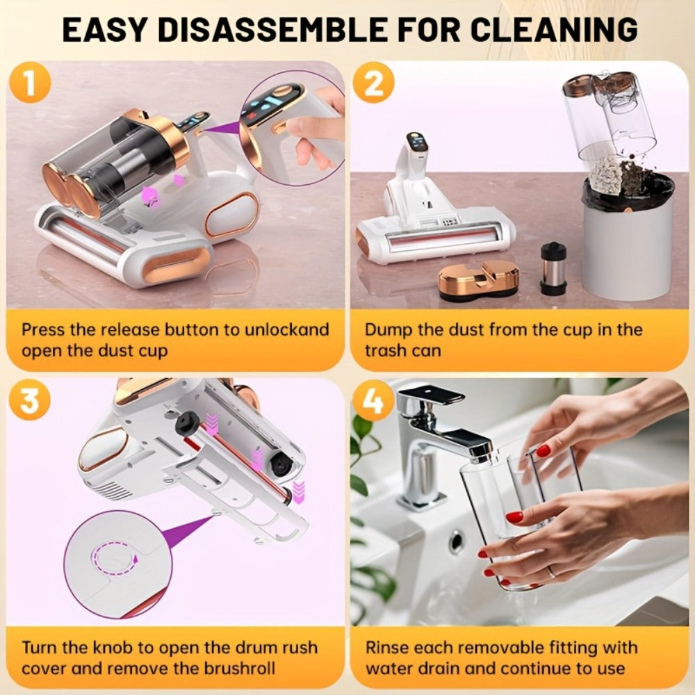 Mattress Vacuum Cleaner Handheld Bed Cleaner ¨C 16KPa Strong Suction with UVC Light & Hot Air Heating, Deep Clean for Pillows, Sofa, Crib & Pet Hair, Double Cup Design, White or Purple