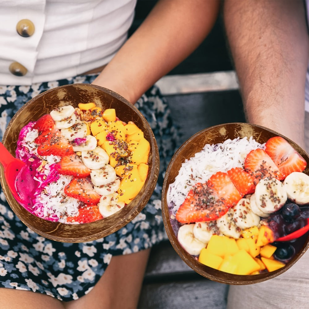 Coconut Shell Bowls Polished Handmade Natural Wooden Bowls for Smoothie, Acai, Fruit, Salad & Yogurt ¡ª Rustic Decorative Serving Bowls, Eco-Friendly Vegan Kitchen Gift | 3 or 12 Pack