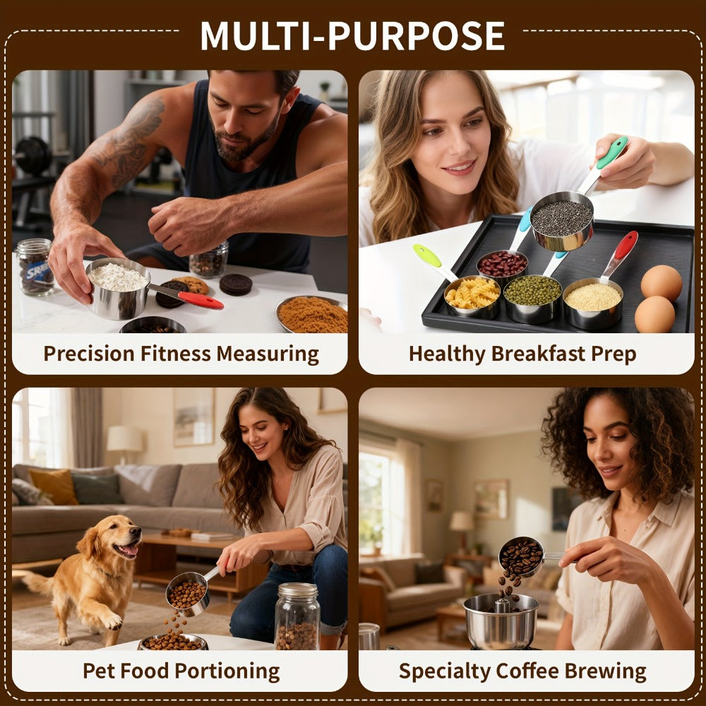 Stainless Steel Measuring Cups and Spoons Set 17 Piece - 8 Measuring Cups, 8 Double-Sided Spoons & 1 Leveler for Baking, Cooking & Kitchen Use, Perfect Holiday Gift