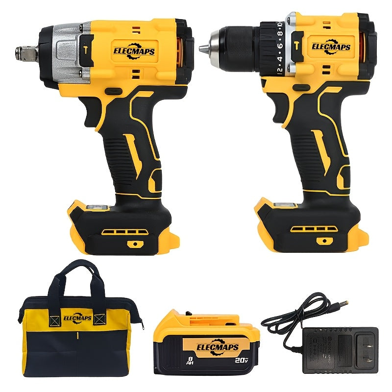 Cordless Power Tool Combo Kit for Dewalt 20V Battery - Impact Wrench 1500Nm, Brushless Drill & Screwdriver Set for Home Repair & Construction