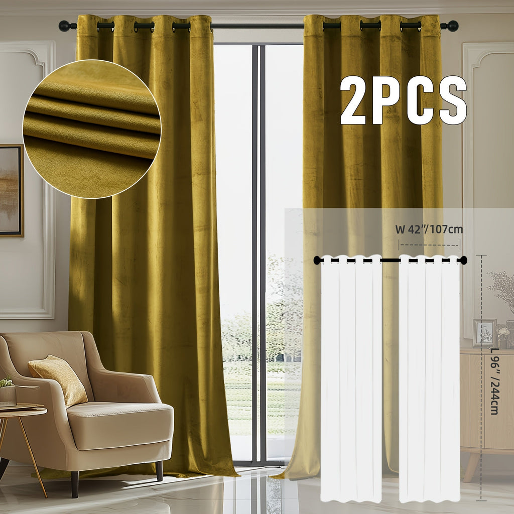 Velvet Room Darkening Curtains 2 Panels | Grommet Top Thermal Insulated Soundproof Blackout Curtains for Living Room Bedroom, Soft Solid Color Vintage Window Drapes