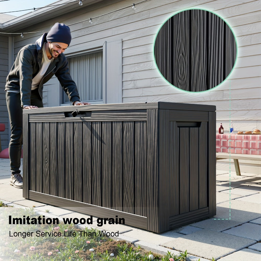 Large Resin Deck Box Lockable Outdoor Storage 80/100 Gallon ¨C 345L UV Protected Weatherproof Patio Storage Box | Sit-On Lid Deck Storage Chest for Pool Accessories, Garden Tools & Outdoor Gear
