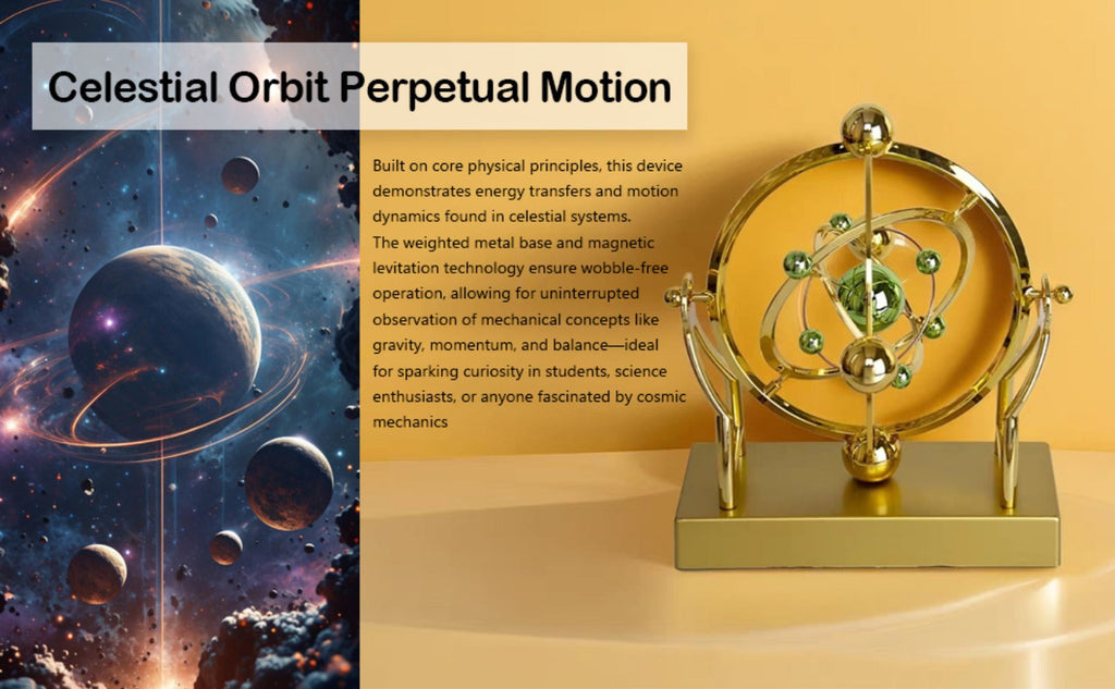 Perpetual Motion Pendulum Desk Decor - Cosmic Swing Solar System Planets Atomic Model Science Demonstration Self-Running No Battery Office Home Physics Gift