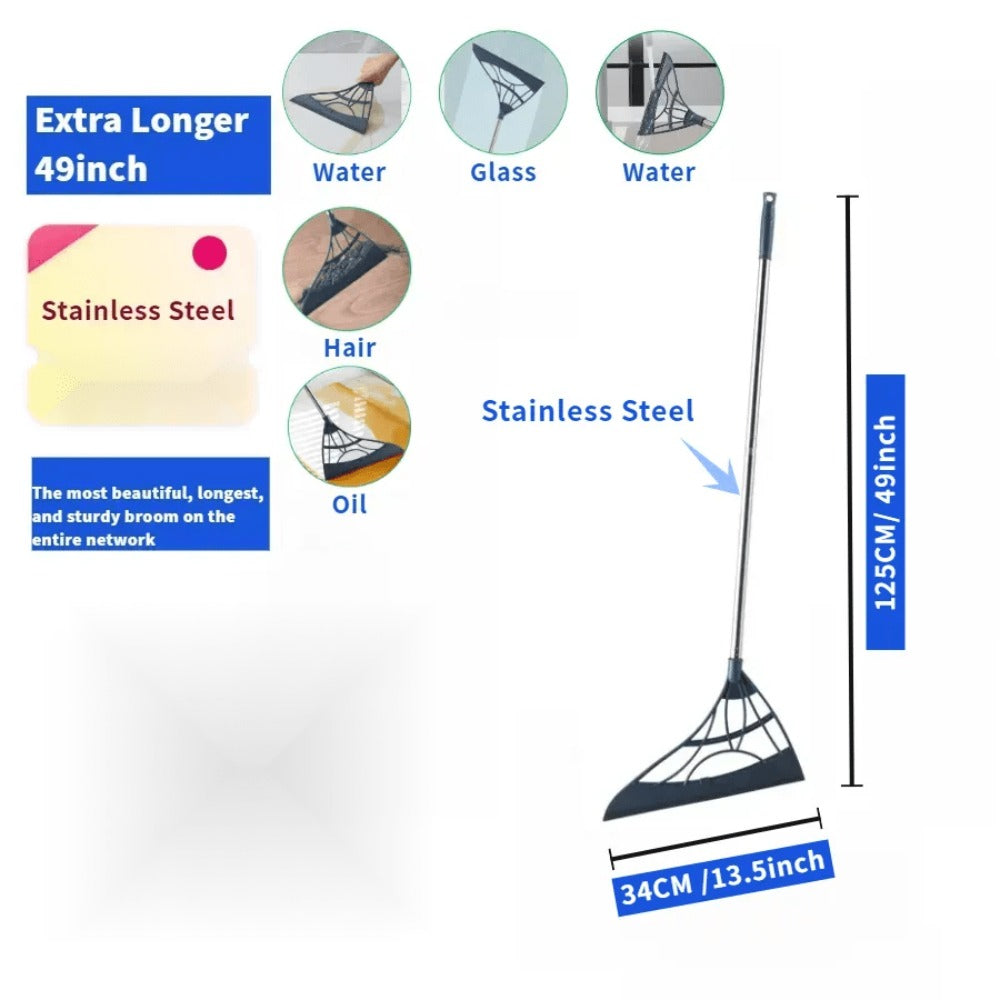 Extra Long Broom 45 Inch ¨C Stainless Steel Handle, Unflagged Bristles, Rubber Sweep for Pet Hair & Debris, Indoor Outdoor Hard Floor Sweeper for Home Office Kitchen