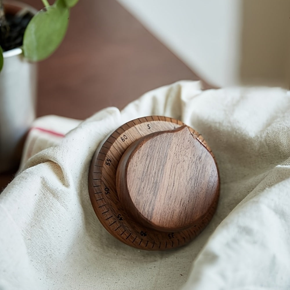 Mechanical Kitchen Timer with Loud Alarm - Black Walnut Wood Cooking Timer, 100% Battery-Free Desktop Timer for Cooking, Baking & Study