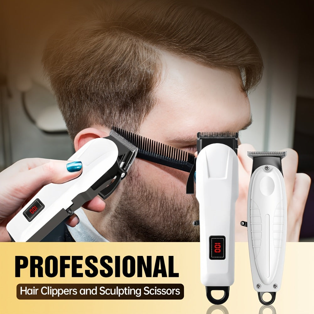 Men's Hair Clipper Set Cordless Beard Trimmer Electric Shaver Grooming Kit with LCD Display USB-C Rechargeable for Home Barber Haircut Mustache Travel Father's Day Gift