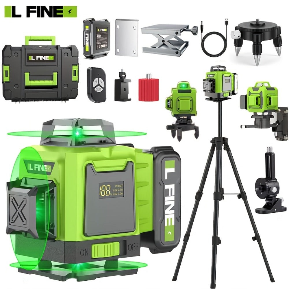 4D Laser Level 16 Line Self Leveling High Precision Cross Line Laser for Construction Renovation Tiling Flooring Alignment Fast Charging with Tripod Options
