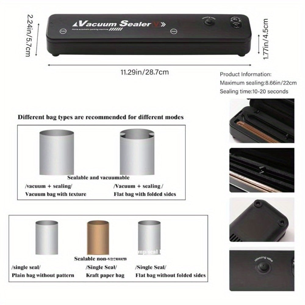 Food Vacuum Sealer Machine 1850W, Automatic Vacuum Sealer with 50 Vacuum Bags ¡ª Compact Food Preservation Air Sealer for Fresh Food & Long-Term Storage | Black & White