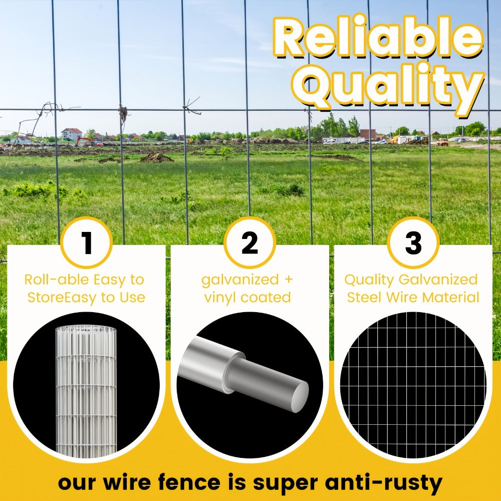 Welded Wire Mesh Fence Roll 50ft ¨C Galvanized Zinc-Coated Steel Hardware Cloth for Chicken Coop, Garden Fence, Pet Enclosure, Rabbit Hutch & Plant Support, Rust-Resistant, 4ft 5ft 6ft Wide Options