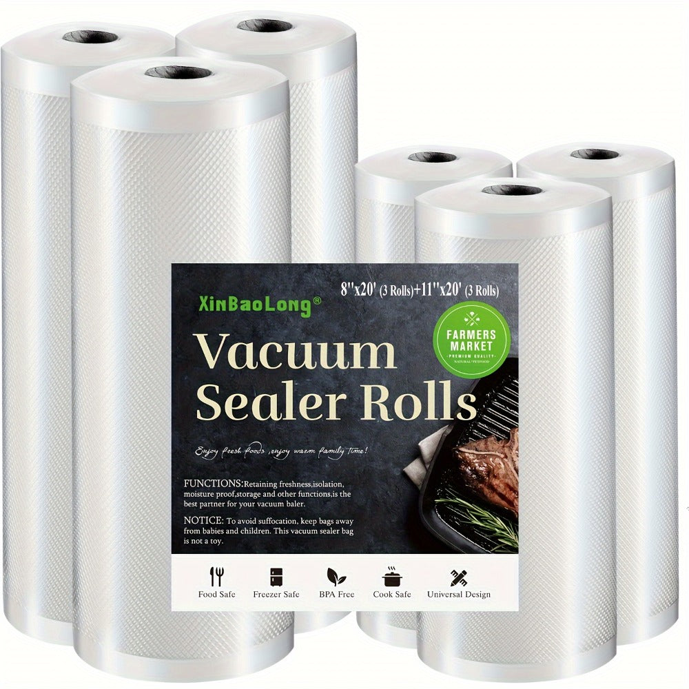 Vacuum Sealer Bags Rolls BPA-Free Diamond Textured Food Saver Bags for Vacuum Sealer Machine - Commercial Grade Vacuum Storage Bags for Food Preservation, Kitchen & Restaurant Use, 6-Pack Combo