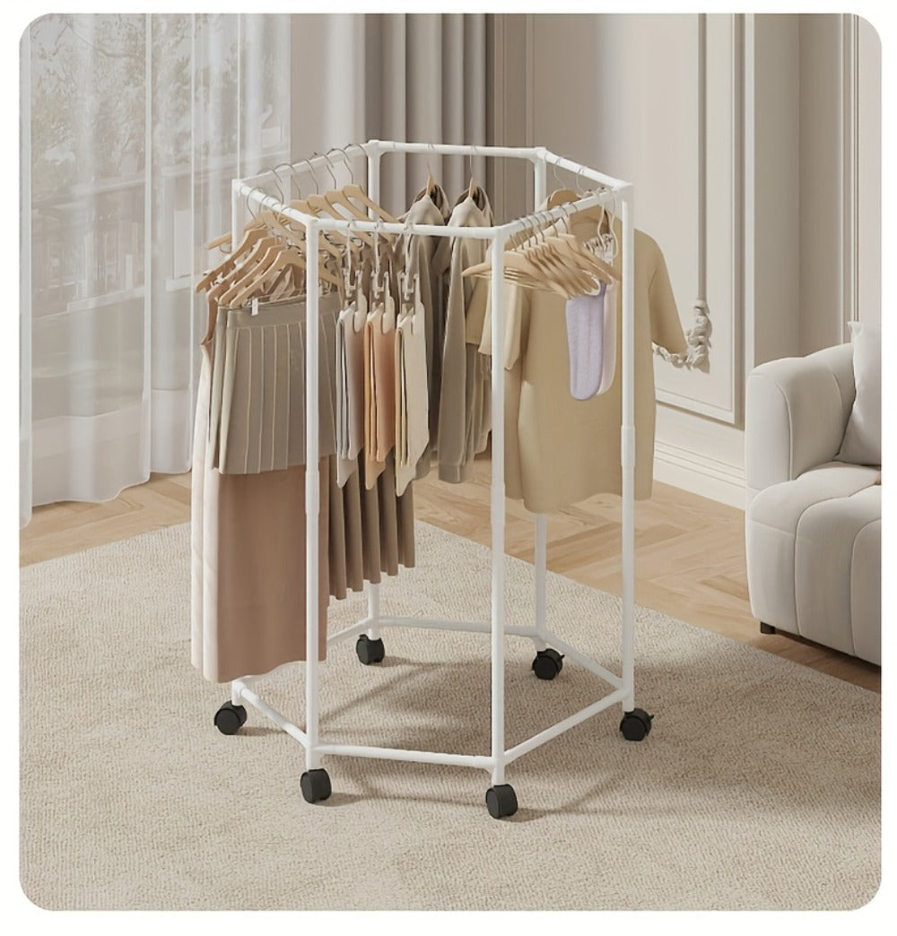 Rotating Clothes Rack Freestanding Vertical Clothing Hanging Rack Space Saving Laundry Rack with Mesh Bag Black White Rotatable Garment Rack for Small Apartment Bedroom Closet
