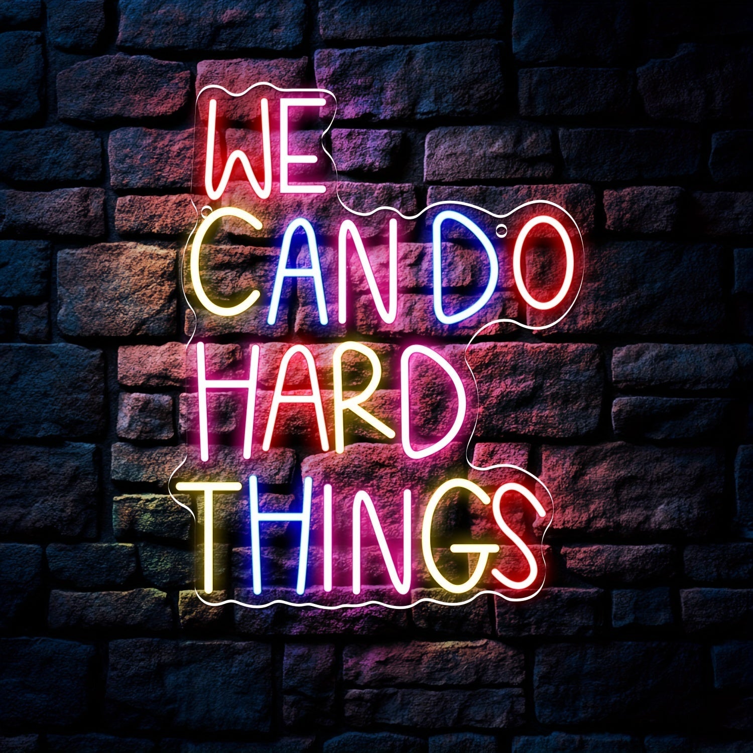 Neon Sign We Can Do Hard Things ¨C Dimmable LED Wall Art, USB Powered, Vibrant Colors, Inspirational Bedroom Decor for Classroom Birthday Party Aesthetic Backdrop, 13.3x10.6 In