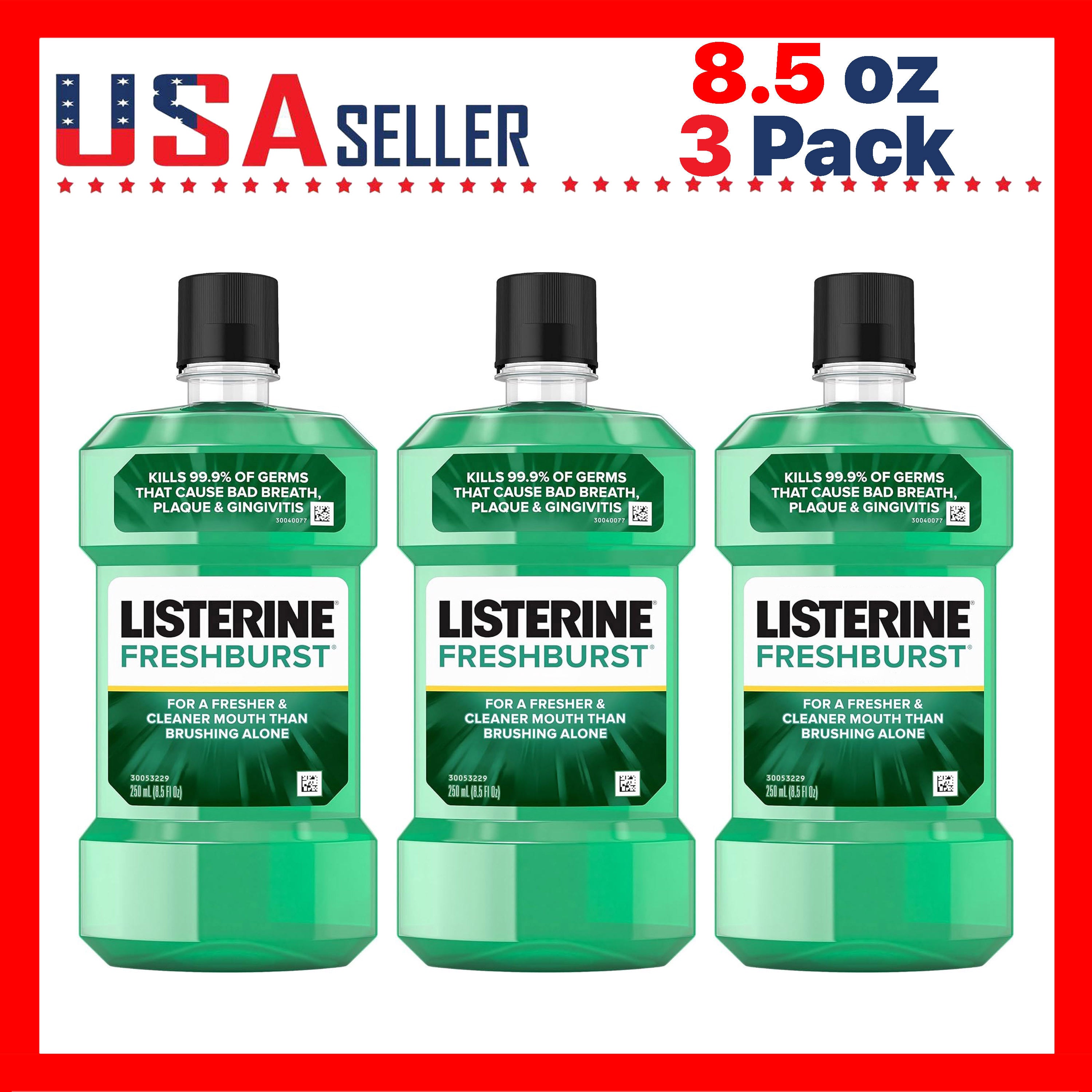 Listerine Mouthwash Fresh Burst 250ml - 3 Pack Travel Size Oral Rinse for Long-Lasting Fresh Breath, Deep Clean, Plaque Reduction, Daily Mouth Care for Men & Women