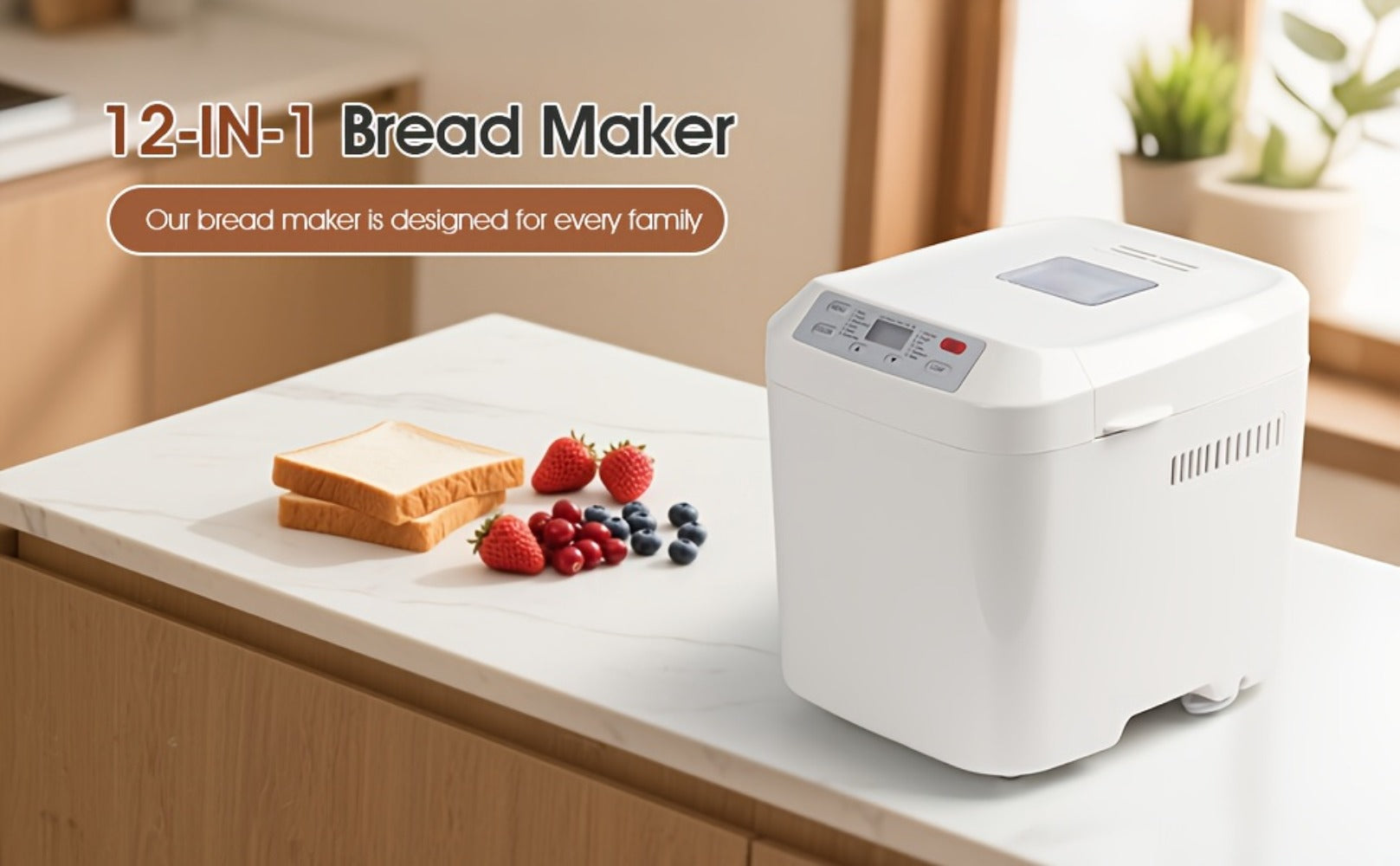 Bread Machine 2LB 12-in-1 Bread Maker with Gluten-Free Setting, Nonstick Pan, 2 Loaf Sizes, 13H Delay Timer & 1H Keep Warm ¨C Automatic Home Bread Maker for Fresh Homemade Bread Every Day