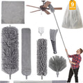Microfiber Duster Kit with 100 Inch Extension Pole Extendable Bendable Washable Feather Duster for High Ceiling Fan Cobweb Blinds Furniture Car 9 Pack 12 Pack