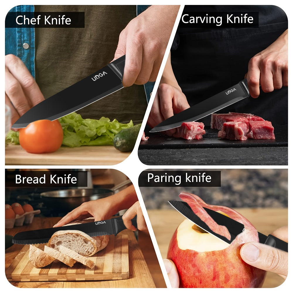 Stainless Steel Kitchen Knife Set Chef Knife Damascus Black Knife Block