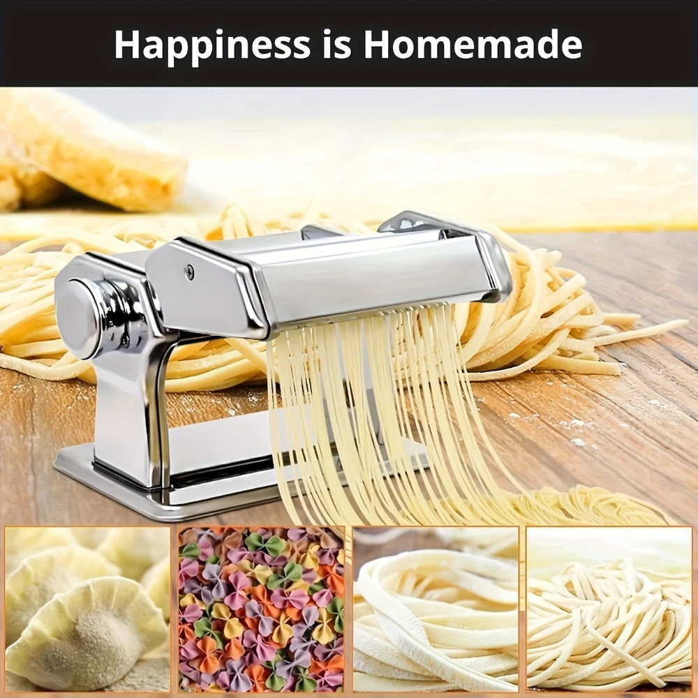 Pasta Machine with 8 Adjustable Thickness Settings, 2-in-1 Stainless Steel Manual Pasta Maker with Roller & Cutter, Homemade Noodle Maker for Spaghetti Fettuccine Lasagna Dumpling Wrappers