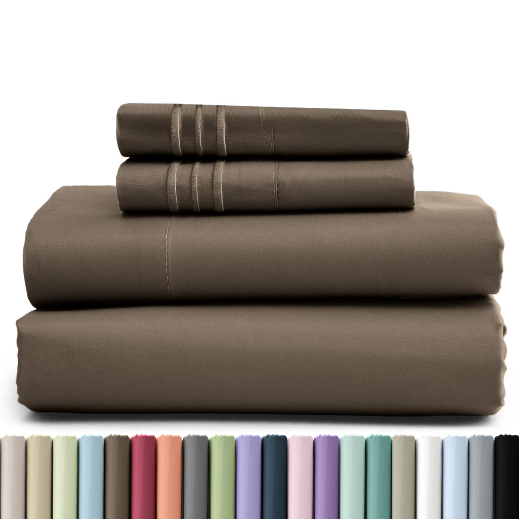 Fitted Sheet Set 4 Piece Microfiber Deep Pocket Bed Sheets - Soft Brushed Bedding Set with Pillowcases, All Season Cooling Sheet Set, 16 Inch Deep Pocket, Multiple Colors & Sizes