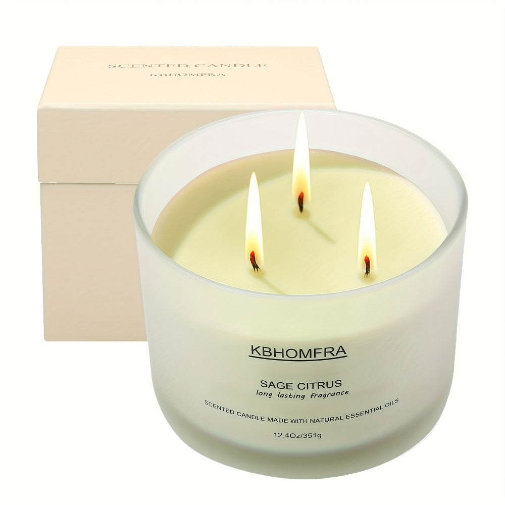Scented Candles 3-Wick Large Soy Wax Candle 12.4oz - 70 Hour Burn Time, Natural Soy Blend & Beeswax, Luxury Gift Box, 6 Scents: Vanilla Coconut, Lemon Lavender, Jasmine, Citrus Sage, Pink Sands, Gardenia