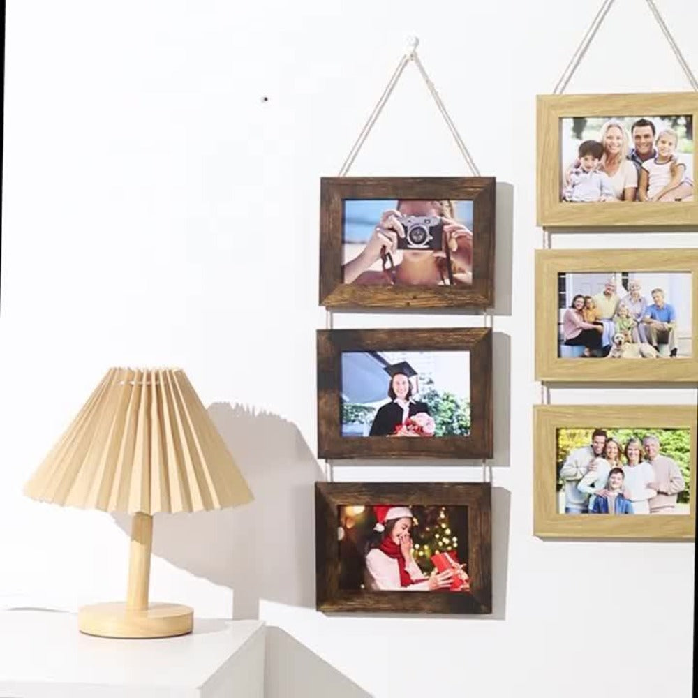 Picture Frame Set 4pcs Wooden Glass 4x6 with Flip-Top Display ¨C Collage Photo Frames for Wall & Desktop, Interchangeable Mat, Home Decor Room Aesthetic ¨C Wedding, Housewarming & Holiday Gift (White/Brown)
