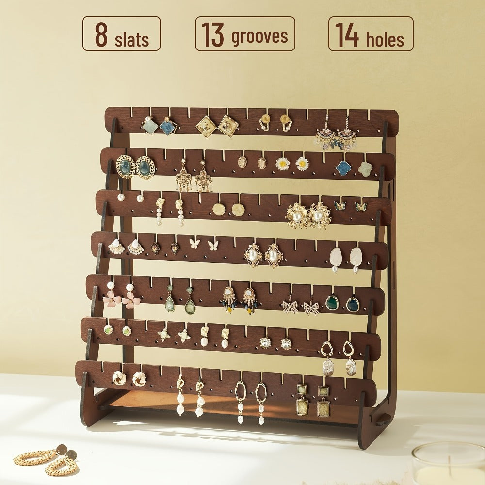 Multi-Grid Jewelry Display Stand Organizer - Tabletop Earring Holder Rack for Studs, Rings & Necklaces, Detachable Vintage Style Storage Tower