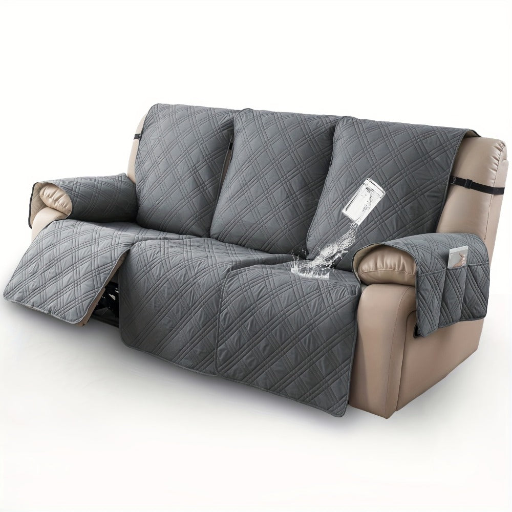 Waterproof Recliner Slipcover 3pcs Set | Non-Slip Quilted Elastic Recliner Chair Cover, Furniture Protector for Living Room Bedroom Office, 8 Colors