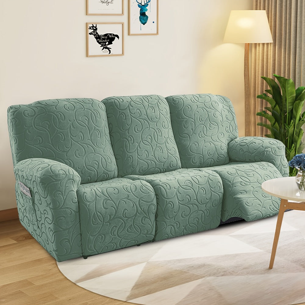 Chenille Recliner Sofa Cover 3 Seater High Stretch Thickened Hooked Fabric - Machine Washable Wear Resistant Couch Slipcover | Sand Color Light Grey Chocolate | Living Room Bedroom Furniture Protector