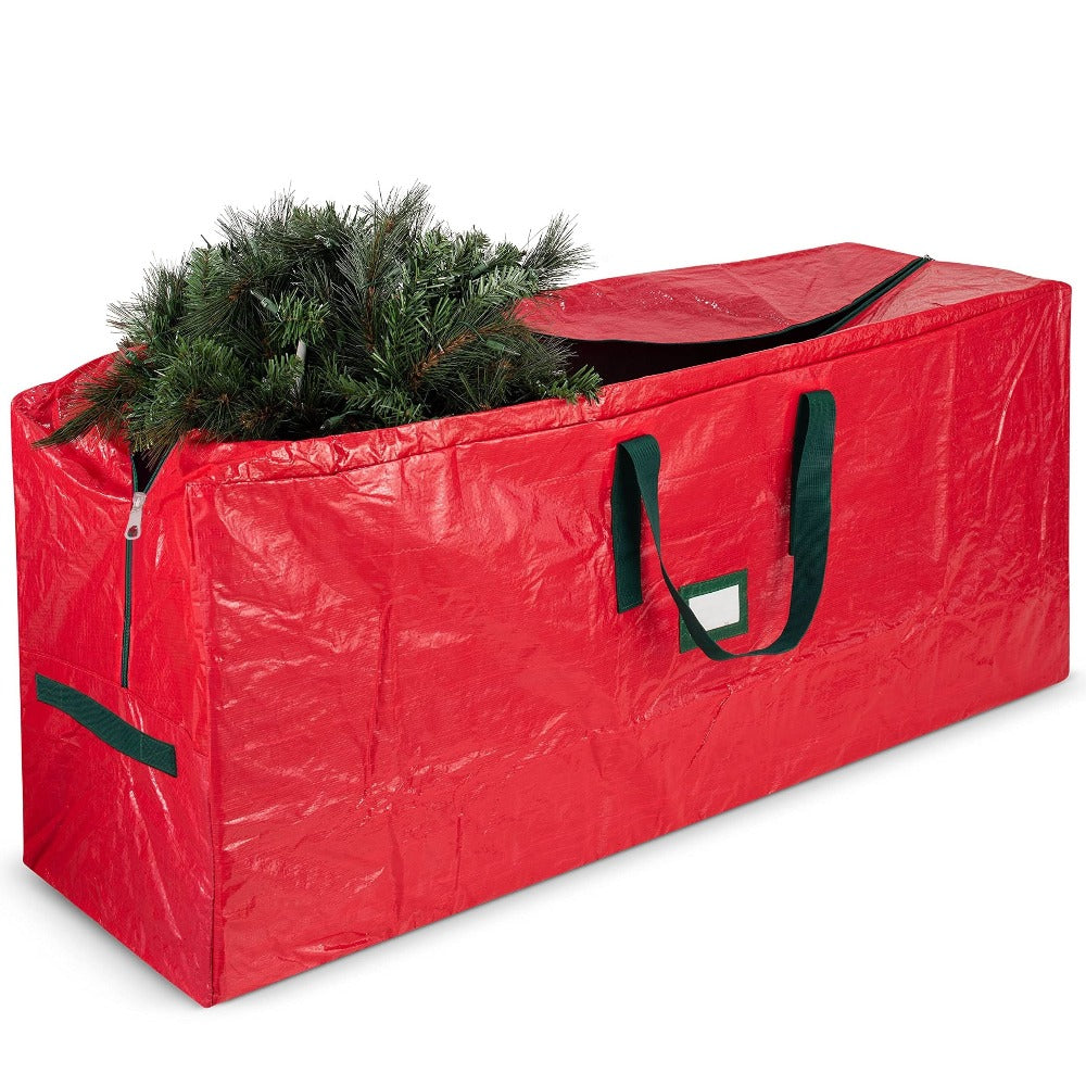 Christmas Tree Storage Bag 7.5ft ¨C Heavy Duty Extra Large Artificial Xmas Tree Bag with Reinforced Handles, Dual Zippers & Wide Opening for Easy Storage, Red