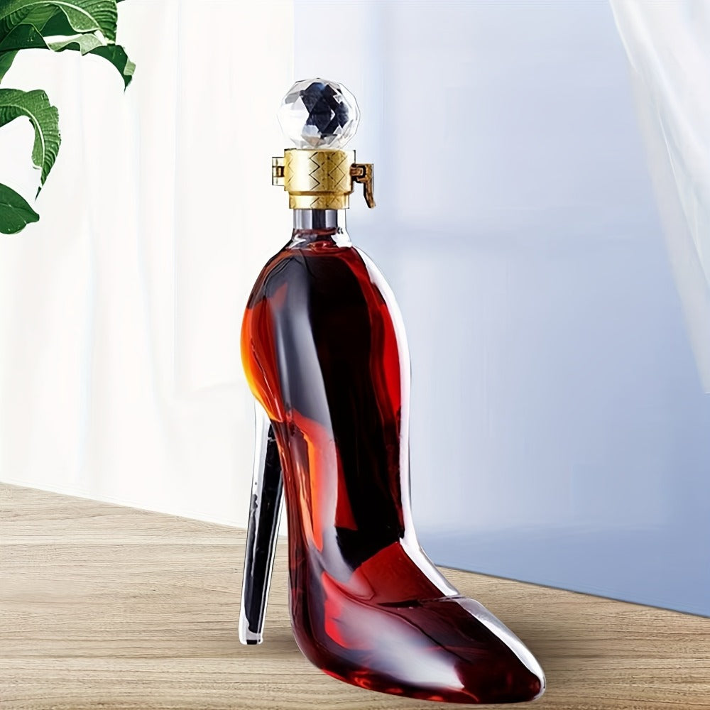 High Heel Shoe Decanter Crystal Glass with Stopper 26oz ¨C Handmade Lead-Free Transparent Wine Decanter for Kitchen Dining Decor, Valentine's Day & Holiday Gift