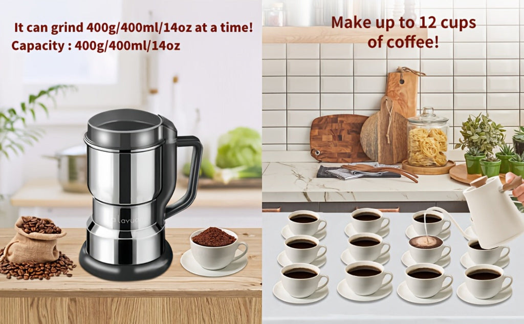Coffee Bean Grinder 300W 8-Blade Stainless Steel 400g 14oz Large Capacity Up to 36 Cups 10-Second Fast Grinding Spice Grain Nut Dry Food Processor One-Touch Button