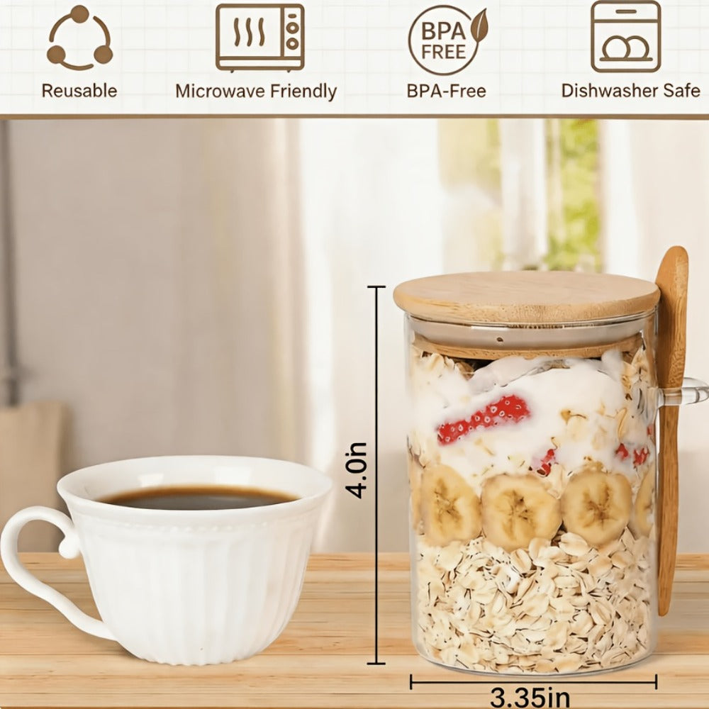 Overnight Oats Jars with Bamboo Lids & Spoons, 500ml Glass Meal Prep Containers ¡ª Dessert Bowl Set for Chia Pudding, Salad, Cereal, Yogurt & Sourdough Starter | 4 or 6 Pack