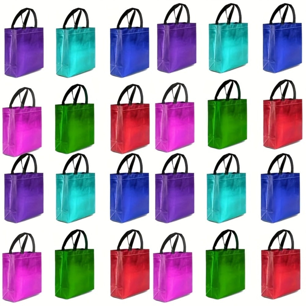 Gift Bags Bulk 24pcs Mixed Colors Glossy Finish | Reusable Shiny Party Favor Bags 8x10x4 in Pink Red Purple Blue Green ¨C Birthday Goodie Bags Christmas Holiday Wedding Baby Shower