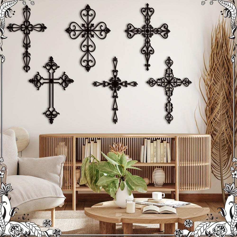 Wooden Wall Cross 6pcs Hand-Carved Vintage Wood Crucifix with Christ Figure, Large 12x8 Inch Religious Wall Decor for Home Church Chapel Decorations