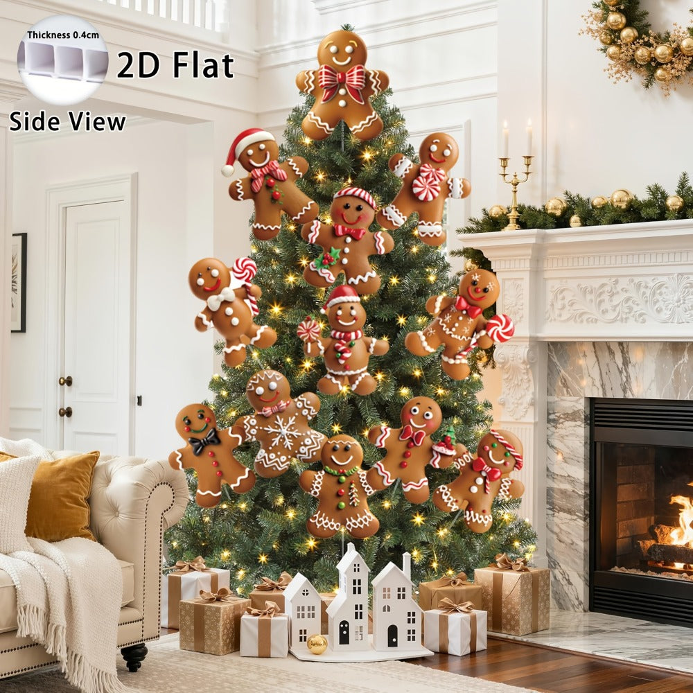 Christmas Tree Ornaments 12pcs Gingerbread Man Decorations 2D Flat Funny Xmas Tree Hanging Decor with Loops ¨C Christmas Tree Topper & Holiday Gift