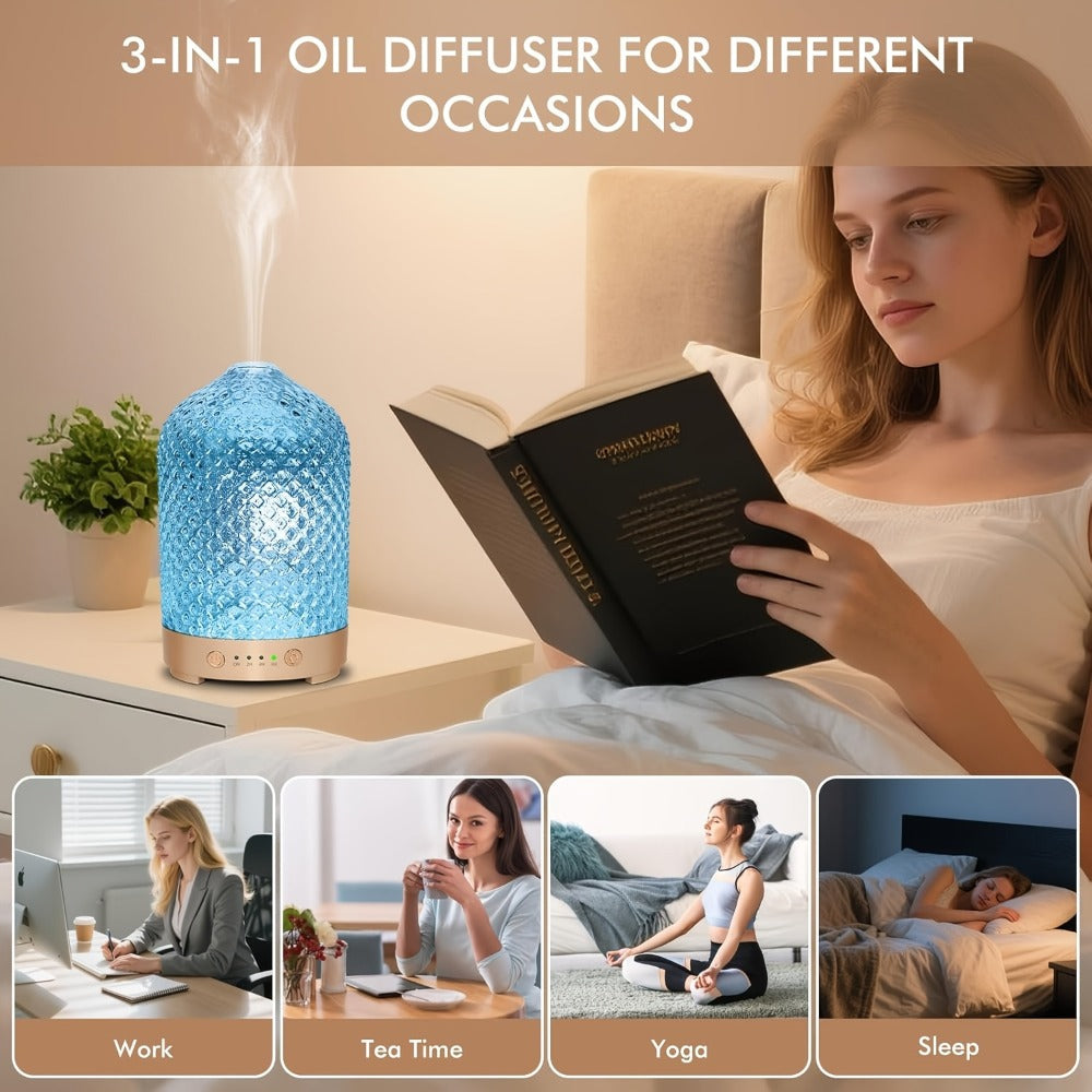Essential Oil Diffuser Aromatherapy Humidifier with 7 Color LED Lights, Whisper-Quiet Operation, Auto Timer & Shut-Off, Cool Mist for Bedroom, Office, Yoga, Sleep ¡ª 200ml & 6.76oz Options