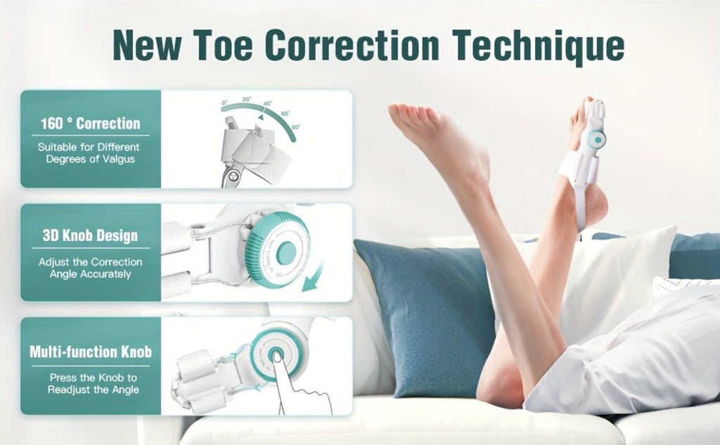 Bunion Corrector Big Toe Night Splint, Adjustable Hallux Valgus Brace with Knob & Heel Strap for Left & Right Foot, Toe Straightener for Men & Women ¨C Relieves Bunion Pain & Corrects Toe Alignment (1pc)