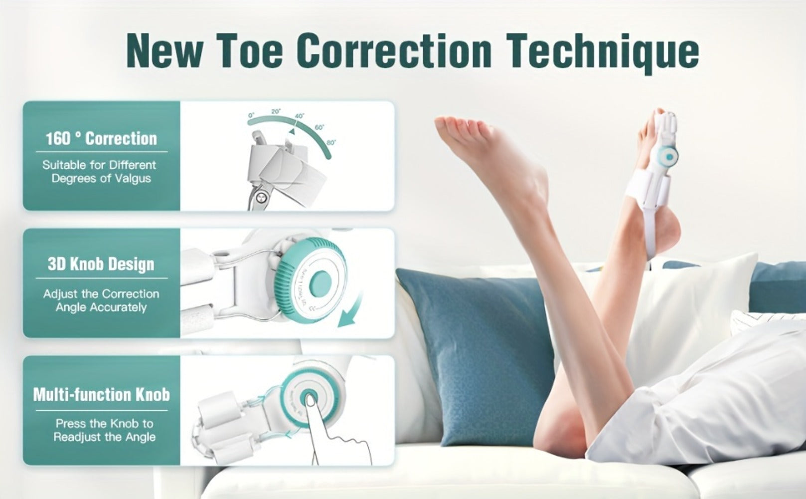 Bunion Corrector Big Toe Night Splint, Adjustable Hallux Valgus Brace with Knob & Heel Strap for Left & Right Foot, Toe Straightener for Men & Women ¨C Relieves Bunion Pain & Corrects Toe Alignment (1pc)