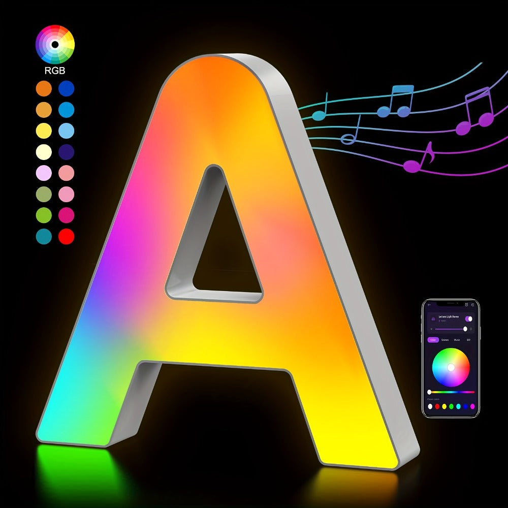 LED Letter Lights Music Sync - Colorful Flashing Marquee Alphabet Lights for Room Decor, Party, Bedroom, Festival & Camping, Numbers 0-9 & A-Z & Symbols Available, Night Light Wall Decoration