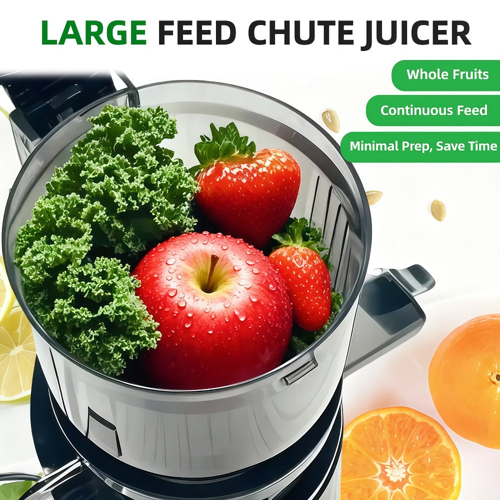 Masticating Juicer Cold Press - 4.25¡± Wide Feed Chute Auto-Feed Slow Juicer for Whole Fruits & Vegetables, 98% Juice Extraction, Quiet Motor, Easy to Clean, Compact for 1-2 People, Multiple Colors